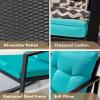 imageDevoko 3 Piece Rocking Bistro Set Wicker Patio Outdoor Furniture Porch Chairs Conversation Sets with Glass Coffee Table BeigeBlue