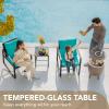 imageDevoko 3 Piece Rocking Bistro Set Wicker Patio Outdoor Furniture Porch Chairs Conversation Sets with Glass Coffee Table BeigeBlue