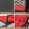 imageDevoko 3 Piece Rocking Bistro Set Wicker Patio Outdoor Furniture Porch Chairs Conversation Sets with Glass Coffee Table BeigeRed