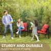 imageDevoko 3 Piece Rocking Bistro Set Wicker Patio Outdoor Furniture Porch Chairs Conversation Sets with Glass Coffee Table BeigeRed