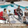 imageDevoko 3 Piece Rocking Bistro Set Wicker Patio Outdoor Furniture Porch Chairs Conversation Sets with Glass Coffee Table BeigeRed