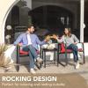 imageDevoko 3 Piece Rocking Bistro Set Wicker Patio Outdoor Furniture Porch Chairs Conversation Sets with Glass Coffee Table BeigeRed