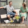 imageDevoko 4 Pieces Outdoor Patio Furniture Set PE Rattan Wicker Chairs Balcony Lawn Porch Patio Furniture Sets with Beige Cushion and Table BrownBlack