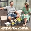 imageDevoko 4 Pieces Outdoor Patio Furniture Set PE Rattan Wicker Chairs Balcony Lawn Porch Patio Furniture Sets with Beige Cushion and Table BrownBrown