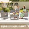 imageDevoko 4 Pieces Outdoor Patio Furniture Set PE Rattan Wicker Chairs Balcony Lawn Porch Patio Furniture Sets with Beige Cushion and Table BrownGrey