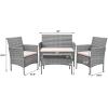 imageDevoko 4 Pieces Outdoor Patio Furniture Set PE Rattan Wicker Chairs Balcony Lawn Porch Patio Furniture Sets with Beige Cushion and Table BrownGrey