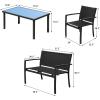 imageDevoko 4 Pieces Patio Furniture Set Outdoor Garden Patio Conversation Sets Poolside Lawn Chairs with Glass Coffee Table Porch Furniture BlackBlack