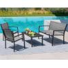 imageDevoko 4 Pieces Patio Furniture Set Outdoor Garden Patio Conversation Sets Poolside Lawn Chairs with Glass Coffee Table Porch Furniture BlackGrey