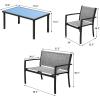 imageDevoko 4 Pieces Patio Furniture Set Outdoor Garden Patio Conversation Sets Poolside Lawn Chairs with Glass Coffee Table Porch Furniture BlackGrey