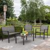 imageDevoko 4 Pieces Patio Furniture Set Outdoor Garden Patio Conversation Sets Poolside Lawn Chairs with Glass Coffee Table Porch Furniture BlackGrey