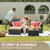 imageDevoko 5 Pieces Patio Furniture Sets All Weather Outdoor Sectional Patio Sofa Manual Weaving Wicker Rattan Patio Seating Sofas with Cushion and Glass TableBeigeBeige