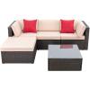 imageDevoko 5 Pieces Patio Furniture Sets All Weather Outdoor Sectional Patio Sofa Manual Weaving Wicker Rattan Patio Seating Sofas with Cushion and Glass TableBeigeBeige