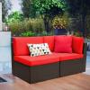 imageDevoko 5 Pieces Patio Furniture Sets All Weather Outdoor Sectional Patio Sofa Manual Weaving Wicker Rattan Patio Seating Sofas with Cushion and Glass TableBeigeRed