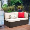 imageDevoko 5 Pieces Patio Furniture Sets All Weather Outdoor Sectional Patio Sofa Manual Weaving Wicker Rattan Patio Seating Sofas with Cushion and Glass TableBeigeBeige