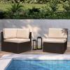imageDevoko 5 Pieces Patio Furniture Sets All Weather Outdoor Sectional Patio Sofa Manual Weaving Wicker Rattan Patio Seating Sofas with Cushion and Glass TableBeigeBeige