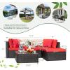 imageDevoko 5 Pieces Patio Furniture Sets All Weather Outdoor Sectional Patio Sofa Manual Weaving Wicker Rattan Patio Seating Sofas with Cushion and Glass TableBeigeRed