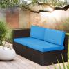 imageDevoko 5 Pieces Patio Furniture Sets All Weather Outdoor Sectional Patio Sofa Manual Weaving Wicker Rattan Patio Seating Sofas with Cushion and Glass TableBeigeBlue