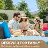 imageDevoko 5 Pieces Patio Furniture Sets All Weather Outdoor Sectional Patio Sofa Manual Weaving Wicker Rattan Patio Seating Sofas with Cushion and Glass TableBeigeBlue