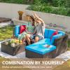 imageDevoko 5 Pieces Patio Furniture Sets All Weather Outdoor Sectional Patio Sofa Manual Weaving Wicker Rattan Patio Seating Sofas with Cushion and Glass TableBeigeBlue