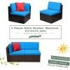 imageDevoko 5 Pieces Patio Furniture Sets All Weather Outdoor Sectional Patio Sofa Manual Weaving Wicker Rattan Patio Seating Sofas with Cushion and Glass TableBeigeBlue