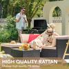 imageDevoko 5 Pieces Patio Furniture Sets All Weather Outdoor Sectional Patio Sofa Manual Weaving Wicker Rattan Patio Seating Sofas with Cushion and Glass TableBeigeBeige