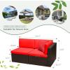 imageDevoko 5 Pieces Patio Furniture Sets All Weather Outdoor Sectional Patio Sofa Manual Weaving Wicker Rattan Patio Seating Sofas with Cushion and Glass TableBeigeRed