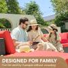 imageDevoko 5 Pieces Patio Furniture Sets All Weather Outdoor Sectional Patio Sofa Manual Weaving Wicker Rattan Patio Seating Sofas with Cushion and Glass TableBeigeRed