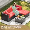 imageDevoko 5 Pieces Patio Furniture Sets All Weather Outdoor Sectional Patio Sofa Manual Weaving Wicker Rattan Patio Seating Sofas with Cushion and Glass TableBeigeRed
