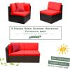 imageDevoko 5 Pieces Patio Furniture Sets All Weather Outdoor Sectional Patio Sofa Manual Weaving Wicker Rattan Patio Seating Sofas with Cushion and Glass TableBeigeRed