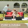 imageDevoko 5 Pieces Patio Furniture Sets All Weather Outdoor Sectional Patio Sofa Manual Weaving Wicker Rattan Patio Seating Sofas with Cushion and Glass TableBeigeRed