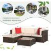 imageDevoko 5 Pieces Patio Furniture Sets All Weather Outdoor Sectional Patio Sofa Manual Weaving Wicker Rattan Patio Seating Sofas with Cushion and Glass TableBeigeBeige