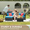 imageDevoko 5 Pieces Patio Furniture Sets All Weather Outdoor Sectional Patio Sofa Manual Weaving Wicker Rattan Patio Seating Sofas with Cushion and Glass TableBeigeBlue