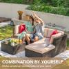 imageDevoko 5 Pieces Patio Furniture Sets All Weather Outdoor Sectional Patio Sofa Manual Weaving Wicker Rattan Patio Seating Sofas with Cushion and Glass TableBeigeBeige
