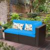 imageDevoko 5 Pieces Patio Furniture Sets All Weather Outdoor Sectional Patio Sofa Manual Weaving Wicker Rattan Patio Seating Sofas with Cushion and Glass TableBeigeBlue