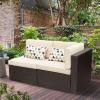 imageDevoko 5 Pieces Patio Furniture Sets All Weather Outdoor Sectional Patio Sofa Manual Weaving Wicker Rattan Patio Seating Sofas with Cushion and Glass TableBeigeBeige