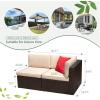imageDevoko 5 Pieces Patio Furniture Sets All Weather Outdoor Sectional Patio Sofa Manual Weaving Wicker Rattan Patio Seating Sofas with Cushion and Glass TableBeigeBeige