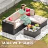 imageDevoko 5 Pieces Patio Furniture Sets All Weather Outdoor Sectional Patio Sofa Manual Weaving Wicker Rattan Patio Seating Sofas with Cushion and Glass TableBeigeBeige