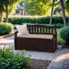 imageDevoko 80 Gallon Storage Bench Deck Box Lockable for Patio Furniture Garden Decor and Outdoor Seating for Cushions Garden Tools and Pool Supplies BlackDark Brown