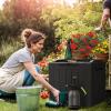 imageDevoko 85 Gallon Deck Box Lockable Resin Outdoor Storage Box waterproof Outdoor Container for Patio Furniture Cushions Pillow BrownBlack