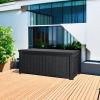 imageDevoko 85 Gallon Deck Box Lockable Resin Outdoor Storage Box waterproof Outdoor Container for Patio Furniture Cushions Pillow BrownBlack