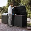 imageDevoko 85 Gallon Deck Box Lockable Resin Outdoor Storage Box waterproof Outdoor Container for Patio Furniture Cushions Pillow BrownBlack