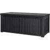 imageDevoko 85 Gallon Deck Box Lockable Resin Outdoor Storage Box waterproof Outdoor Container for Patio Furniture Cushions Pillow BrownBlack