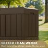 imageDevoko 85 Gallon Deck Box Lockable Resin Outdoor Storage Box waterproof Outdoor Container for Patio Furniture Cushions Pillow BrownBrown