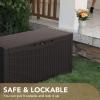 imageDevoko 85 Gallon Deck Box Lockable Resin Outdoor Storage Box waterproof Outdoor Container for Patio Furniture Cushions Pillow BrownDark Brown