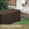 imageDevoko 85 Gallon Deck Box Lockable Resin Outdoor Storage Box waterproof Outdoor Container for Patio Furniture Cushions Pillow BrownDark Brown