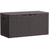 imageDevoko 85 Gallon Deck Box Lockable Resin Outdoor Storage Box waterproof Outdoor Container for Patio Furniture Cushions Pillow BrownDark Brown