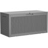 imageDevoko 85 Gallon Deck Box Lockable Resin Outdoor Storage Box waterproof Outdoor Container for Patio Furniture Cushions Pillow BrownGrey