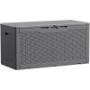 imageDevoko 85 Gallon Deck Box Lockable Resin Outdoor Storage Box waterproof Outdoor Container for Patio Furniture Cushions Pillow BrownGrey