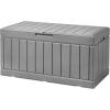 imageDevoko 85 Gallon Deck Box Lockable Resin Outdoor Storage Box waterproof Outdoor Container for Patio Furniture Cushions Pillow BrownGrey