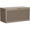 imageDevoko 85 Gallon Deck Box Lockable Resin Outdoor Storage Box waterproof Outdoor Container for Patio Furniture Cushions Pillow BrownLight Brown